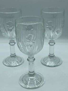Jeannette Iris & Herringbone Depression Glass Wine Goblets Set Of 3 - 5 5/8”